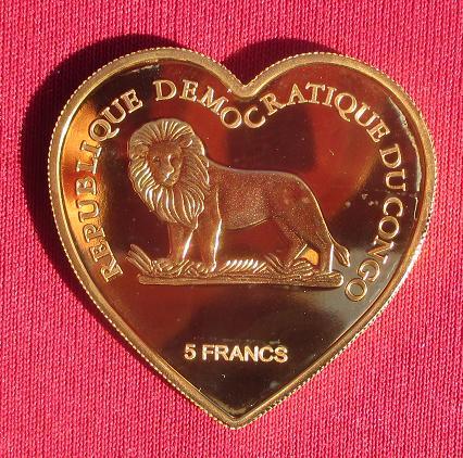 Congo rdc cinq francs en coeur